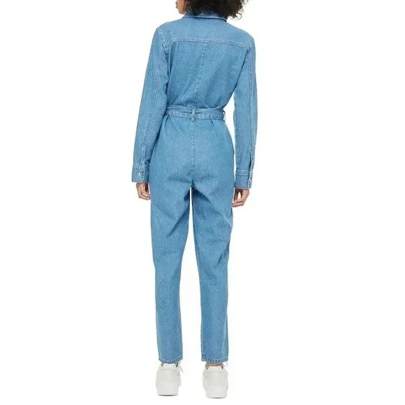 Topshop Zip-Up Belted Utility Denim Boiler Suit Blue Size 8 - Picture 6 of 13